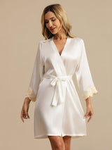 [White] SilkSilky-CA 3/4 Sleeve Women's Robe 003