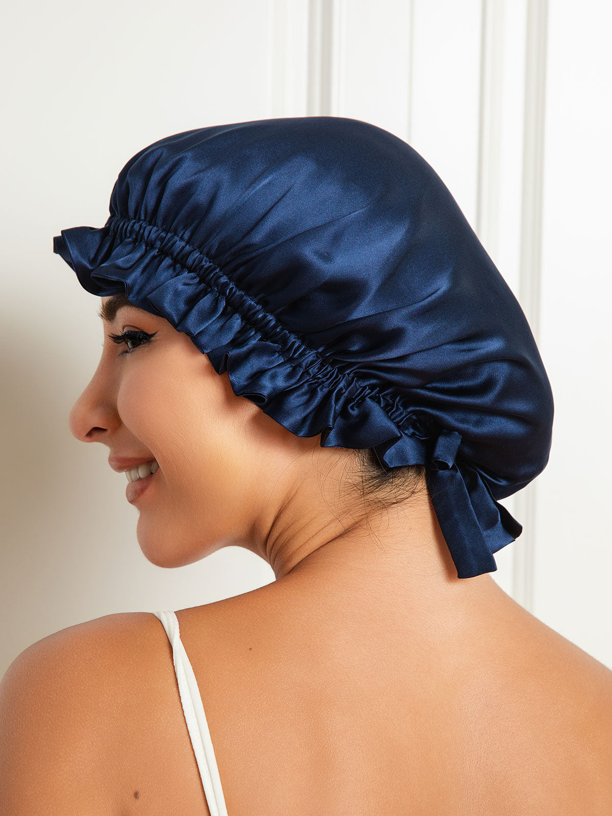 SilkSilky-CA Pure Silk Sleep Cap DarkBlue 001