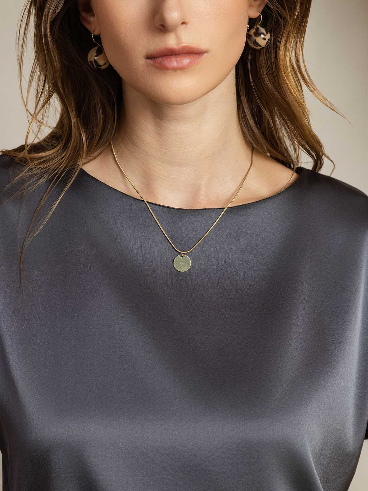 [Dark Gray] SilkSilky-CA 19Momme Silk Round Neck Women's T-Shirt 005,