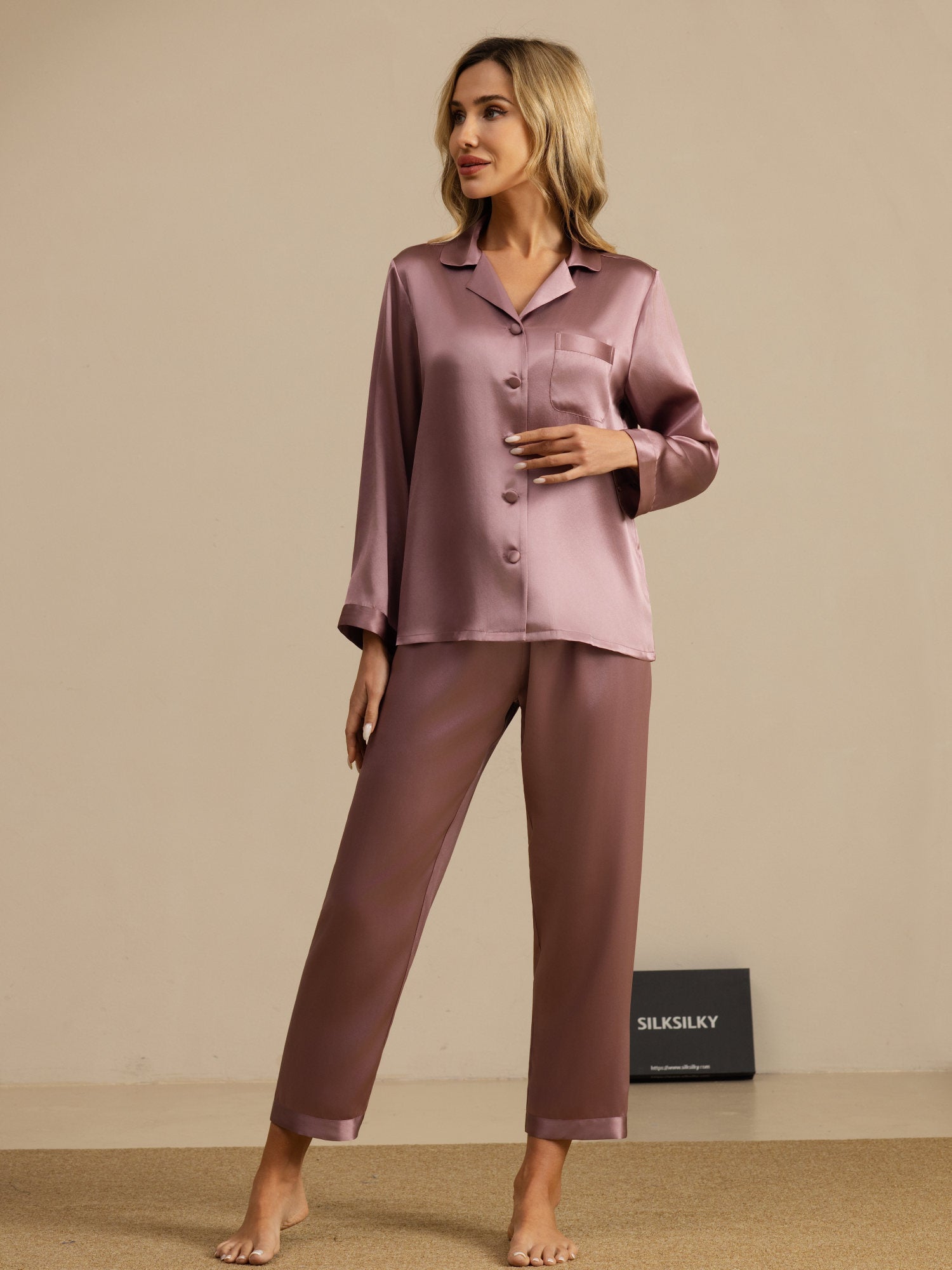[Pale Mauve] SilkSilky-CA Long Sleeve Notch Collar Women's Pajamas 007