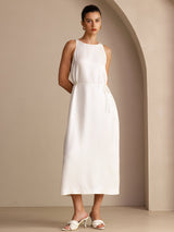 [White] SilkSilky-CA Sleeveless Crew Neck Dress 003