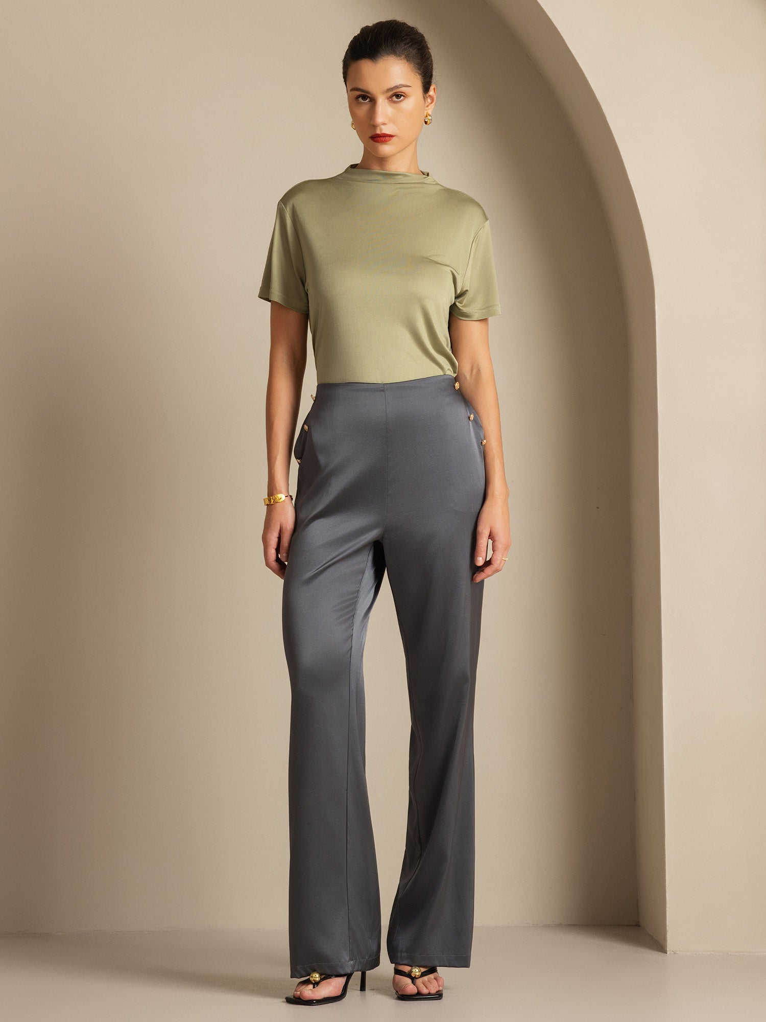 [Dark Gray] SilkSilky-CA 19Momme Silk Womens Pants 008,
