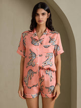 [Pink Cat] SilkSilky-CA Short Sleeve Lapel Collar Women's Pajamas 006