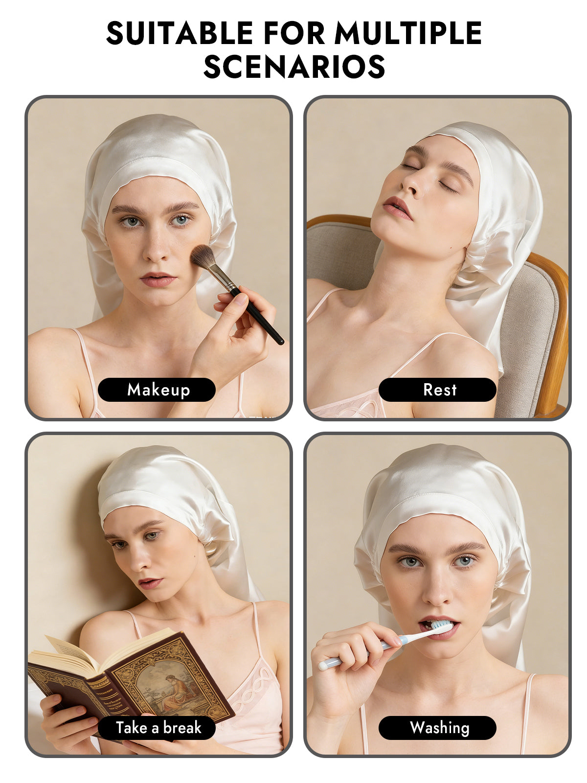 [White] SilkSilky-CA Pure Silk Sleep Cap 007