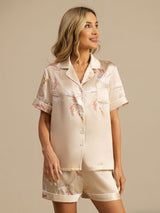 [Champagne] SilkSilky-CA Short Sleeve Lapel Collar Women's Pajamas 004