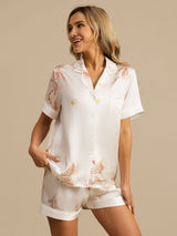 [White] SilkSilky-CA Short Sleeve Lapel Collar Women's Pajamas 004