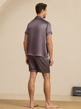 [Purple Gray] SilkSilky-CA Short Sleeve Notch Collar Men's Pajamas 002