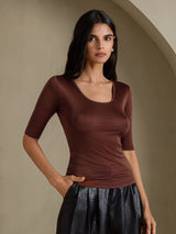 [Coffee] SilkSilky-CA Half Sleeve Women's T-Shirt 005