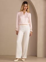 [Pink] SilkSilky-CA Long Sleeve Split Women's Blouse 007