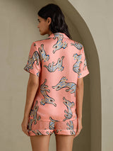 [Pink Cat] SilkSilky-CA Short Sleeve Lapel Collar Women's Pajamas 002