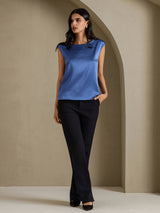 [Real Teal] SilkSilky-CA Cap Sleeve Round Neck Women's T-Shirt 005