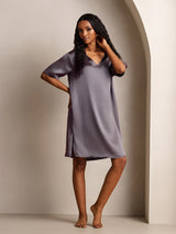 [Purple Gray] SilkSilky-CA Half Sleeve V Neck Nightgown 006