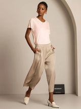 [Light Pink] SilkSilky-CA 100% Silk Jersey Short Sleeve Round Neck Women's T-Shirt 006