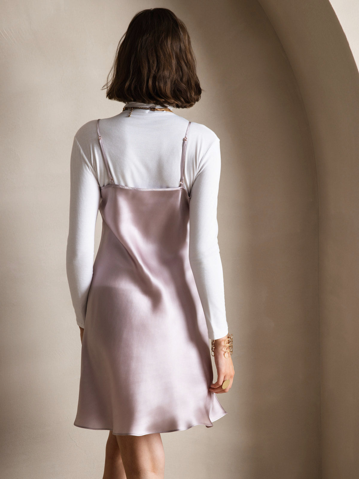 [Lavender] SilkSilky-CA Pure Silk V Neck Dress 002