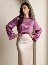 [Deep Purple] SilkSilky-CA Long Sleeve Boat Neck Blouse 004