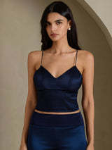 [Dark Blue] SilkSilky-CA Spaghetti Strap V Neck Camisole 001