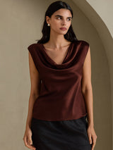 [Bitter Chocolate] SilkSilky-CA Cap Sleeve Cowl Neck Women's T-Shirt 003