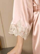 [Pink] SilkSilky-CA 3/4 Sleeve V Neck Nightgown&Robe Set 010