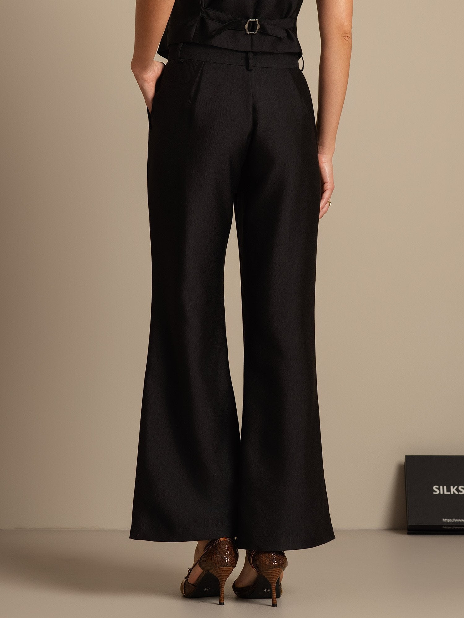 [Black] SilkSilky-CA 32Momme Silk-Wool Blend Womens Pants 002,