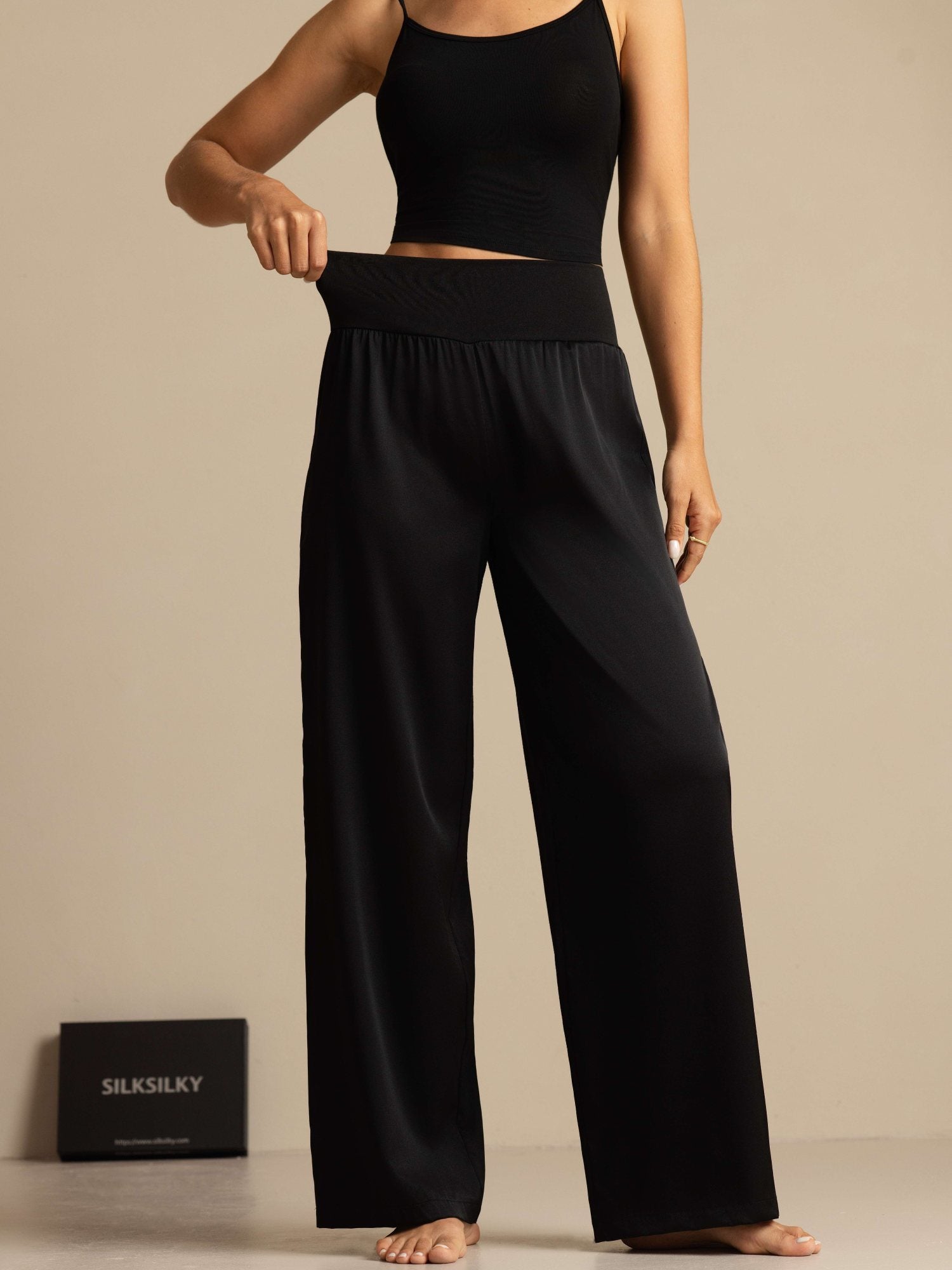 [Black] SilkSilky-CA 19Momme Silk Womens Pants 001