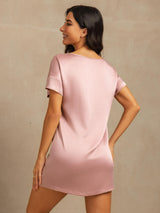 [Peach Skin] SilkSilky-CA 19Momme Machine-Washable Silk Short Sleeve Round Neck Nightgown 002