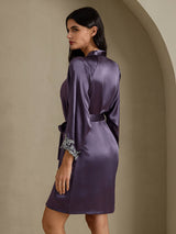 [Purple Gray] SilkSilky-CA 3/4 Sleeve Women's Robe 002
