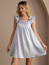 [Grayish Blue] SilkSilky-CA Sleeveless Square Neck Nightgown 004