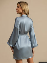 [Grayish Blue] SilkSilky-CA 3/4 Sleeve Women's Robe 002
