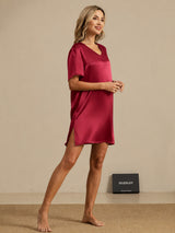 [Dark Red] SilkSilky-CA Half Sleeve V Neck Nightgown 006