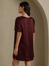 [Brown] SilkSilky-CA Half Sleeve V Neck Nightgown 002
