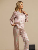 [Pink Heart Geo] SilkSilky-CA Short Sleeve Lapel Collar Women's Pajamas 003