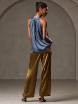 [Real Teal] SilkSilky-CA Sleeveless Halter Women's T-Shirt 002