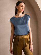 [Real Teal] SilkSilky-CA Cap Sleeve Round Neck Women's T-Shirt 003