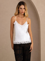 [White] SilkSilky-CA Spaghetti Strap V Neck Camisole 001