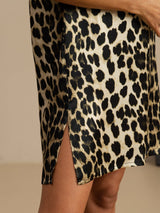 [Leopard] SilkSilky-CA Pure Silk Short Sleeve V Neck Nightgown 005