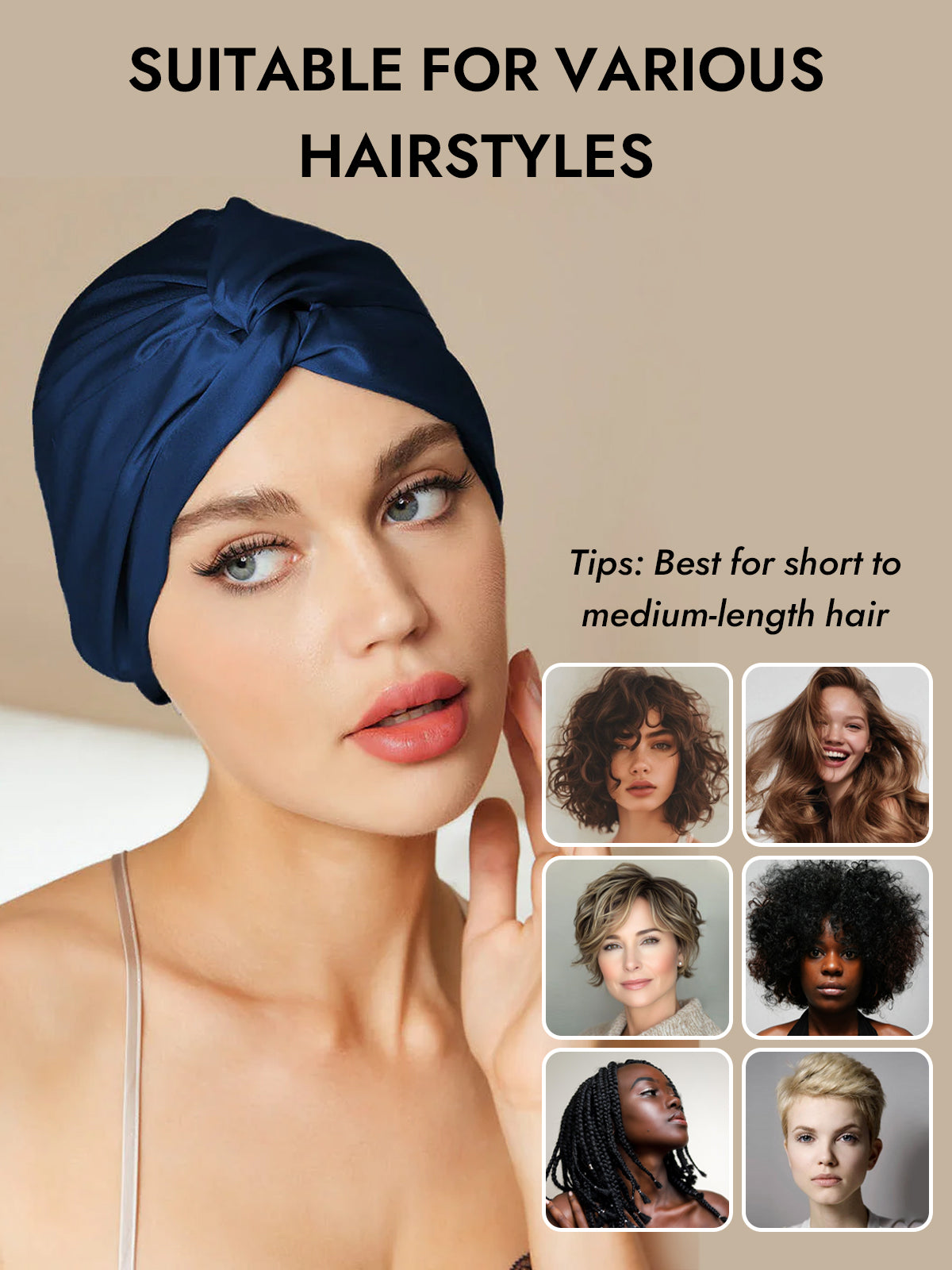 [Dark Blue] SilkSilky-CA Pure Silk Sleep Cap 006