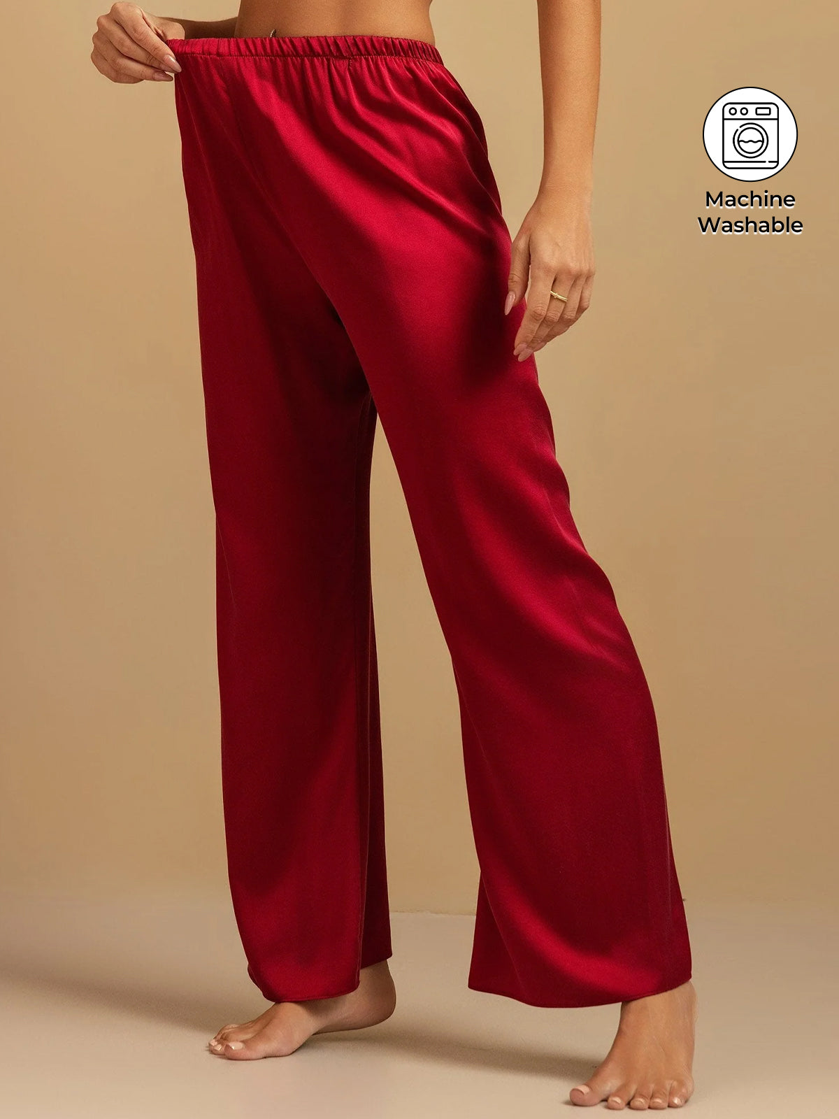 [Wine] SilkSilky-CA 19Momme Machine-Washable Silk Women's Sleep Pants 001