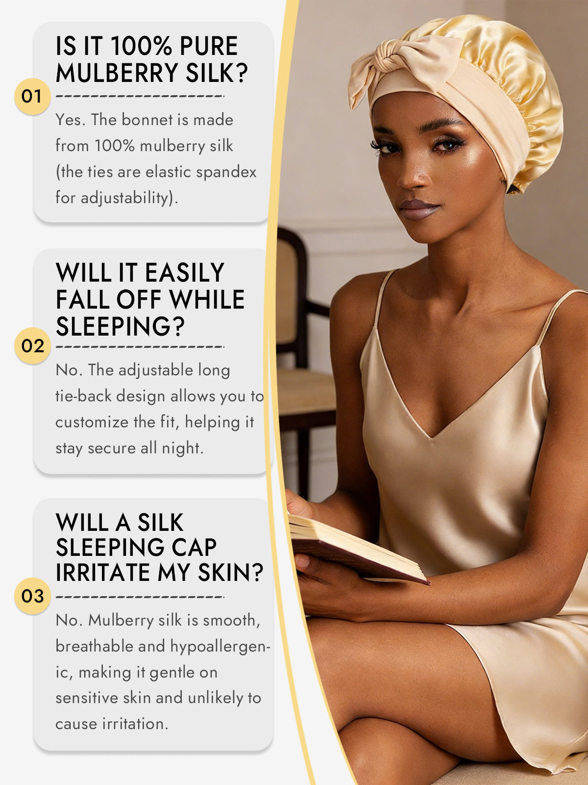 [Champagne] SilkSilky-CA Pure Silk Sleep Cap 006