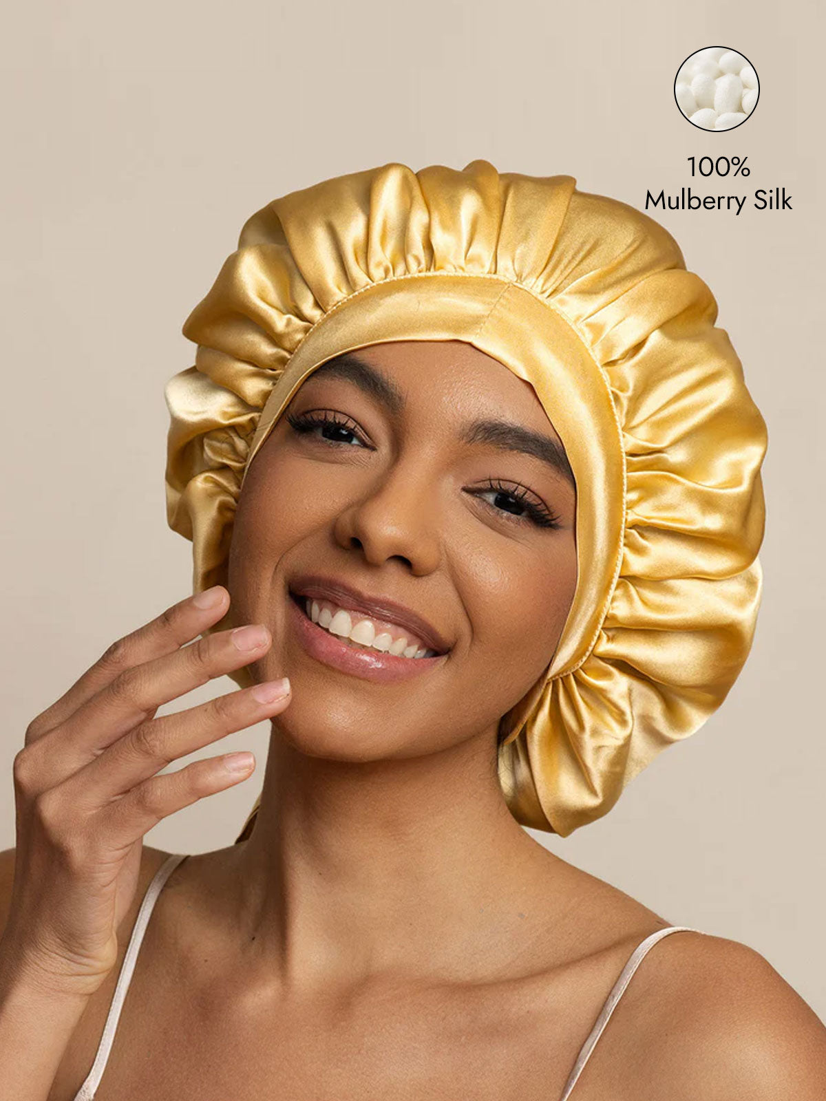 [Champagne] SilkSilky-CA Pure Silk Sleep Cap 001