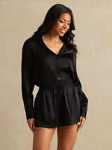 [Black] SilkSilky-CA 19Momme Stretch Silk Charmeuse Women's Shorts 003