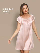 [Light Pink] SilkSilky-CA Cap Sleeve Square Neck Nightgown 001