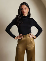 [Black] SilkSilky-CA Silk Jersey Long Sleeve Turtle Neck Women's T-Shirt 003