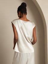 [White] SilkSilky-CA Cap Sleeve Round Neck Women's T-Shirt 002