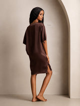 [Brown] SilkSilky-CA Half Sleeve V Neck Nightgown 002