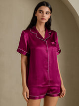 [Fuchsia] SilkSilky-CA Short Sleeve Lapel Collar Women's Pajamas 001