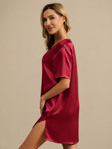[Dark Red] SilkSilky-CA Half Sleeve V Neck Nightgown 003