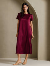 [Dark Red] SilkSilky-CA Short Sleeve Crew Neck Dress 006