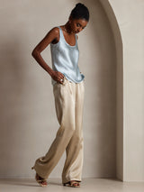 [Light Blue] SilkSilky-CA 19Momme Stretch Silk Charmeuse Sleeveless Scoop Neck Camisole 006