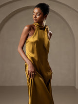 [Brown] SilkSilky-CA Sleeveless Halter Dress 007