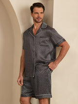 [Black Ginkgo] SilkSilky-CA Short Sleeve Notch Collar Men's Pajamas 001